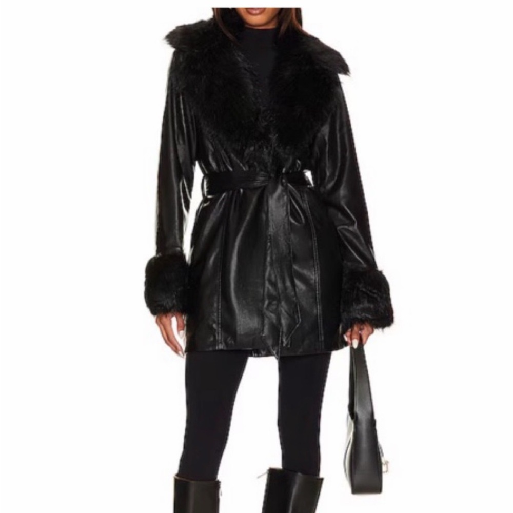 Show Me Your MuMu Black Leather Jacket with Faux Fur Trim